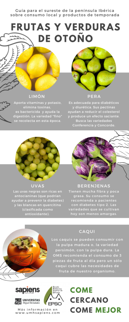 Pera, uva, berenjena, limón, caqui. Una guía de productos de temporada y propios de la provincia de Alicante para el otoño.